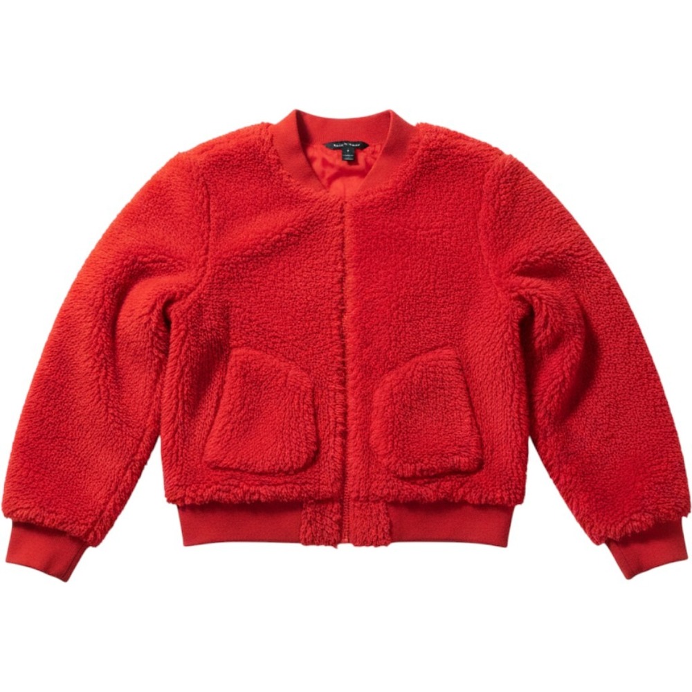 All In Motion Jacket Youth 8 Red Fleece Bomber Full Zip Teddy Sherpa Warm